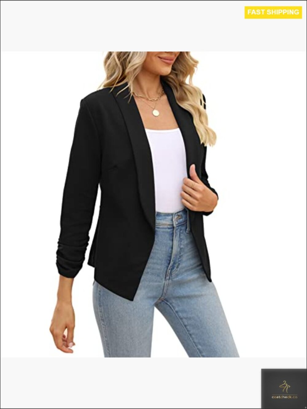 Women 3/4 Sleeve Blazer Open Front Cardigan Jacket Work Office Blazer - Picture 4 of 7